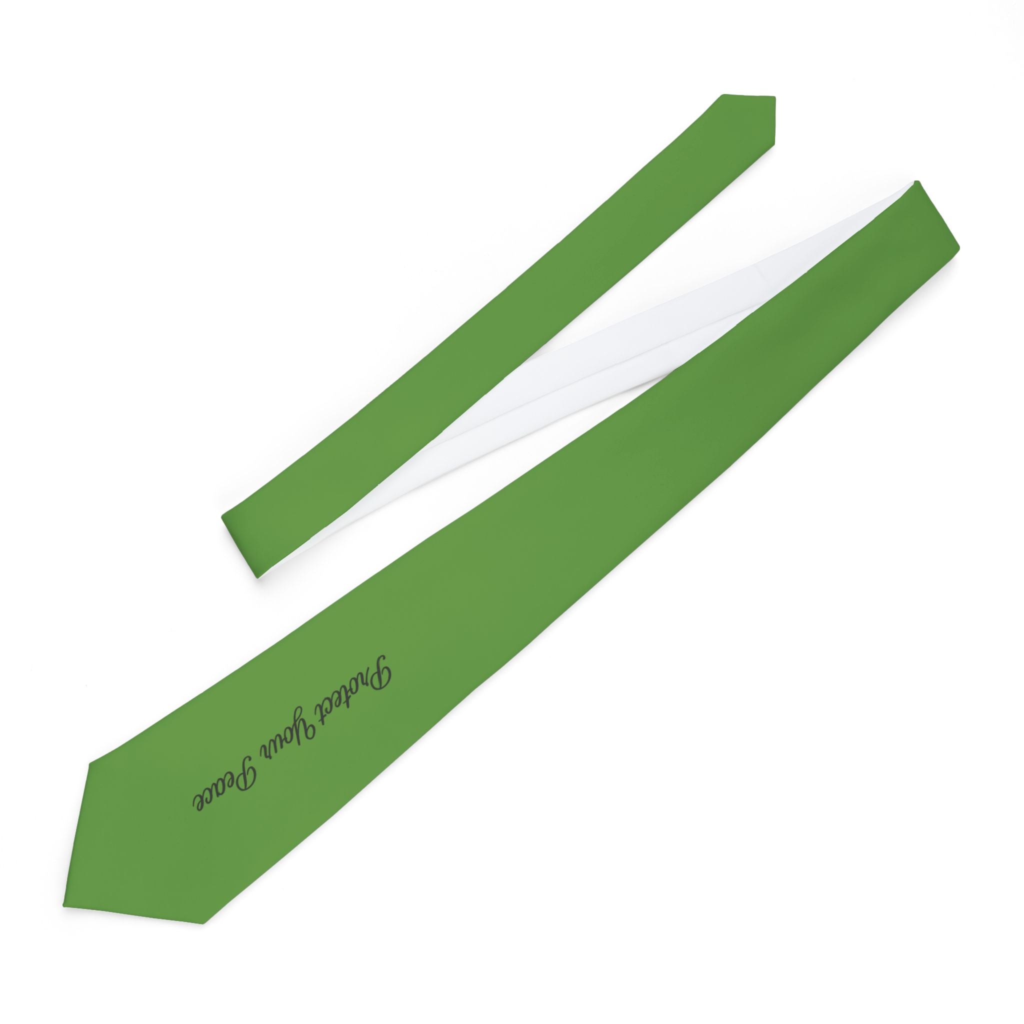 Green "Protect your peace" Custom Necktie — Personalized Script Accent Tie for Groomsmen, Fall Weddings & Corporate Events