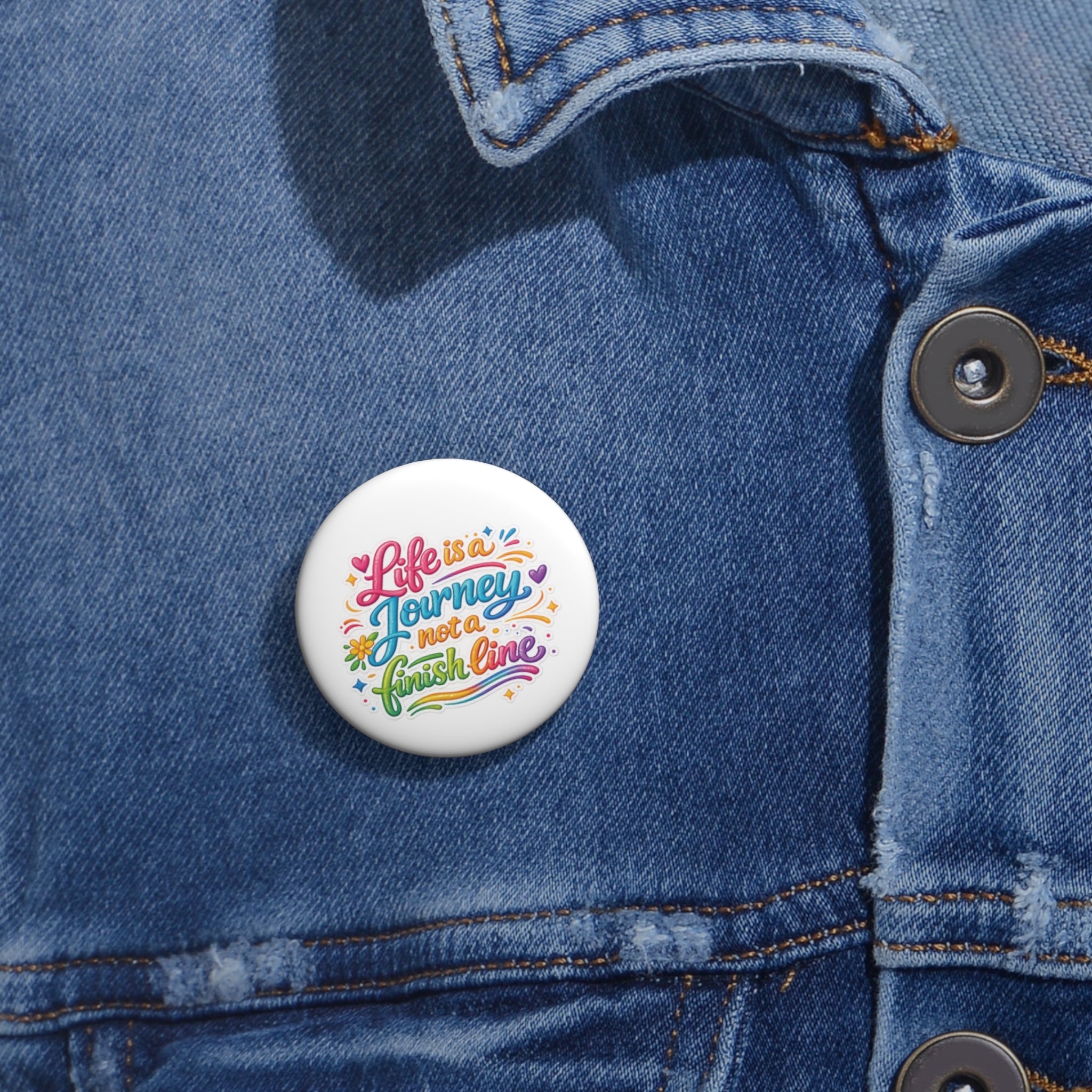 Pin Button — "Life is a Journey, Not a Finish Line" Inspirational Enamel-Style Badge