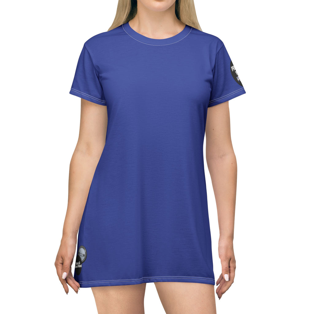 Royal Blue T-Shirt Dress graphic design I have a sound mind graphic sleeve protect your peace.