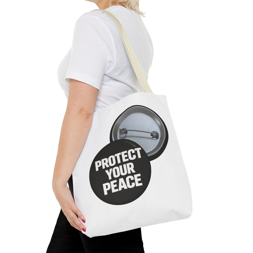 Tote — "Protect Your Peace" Button Design Cotton Tote Bag