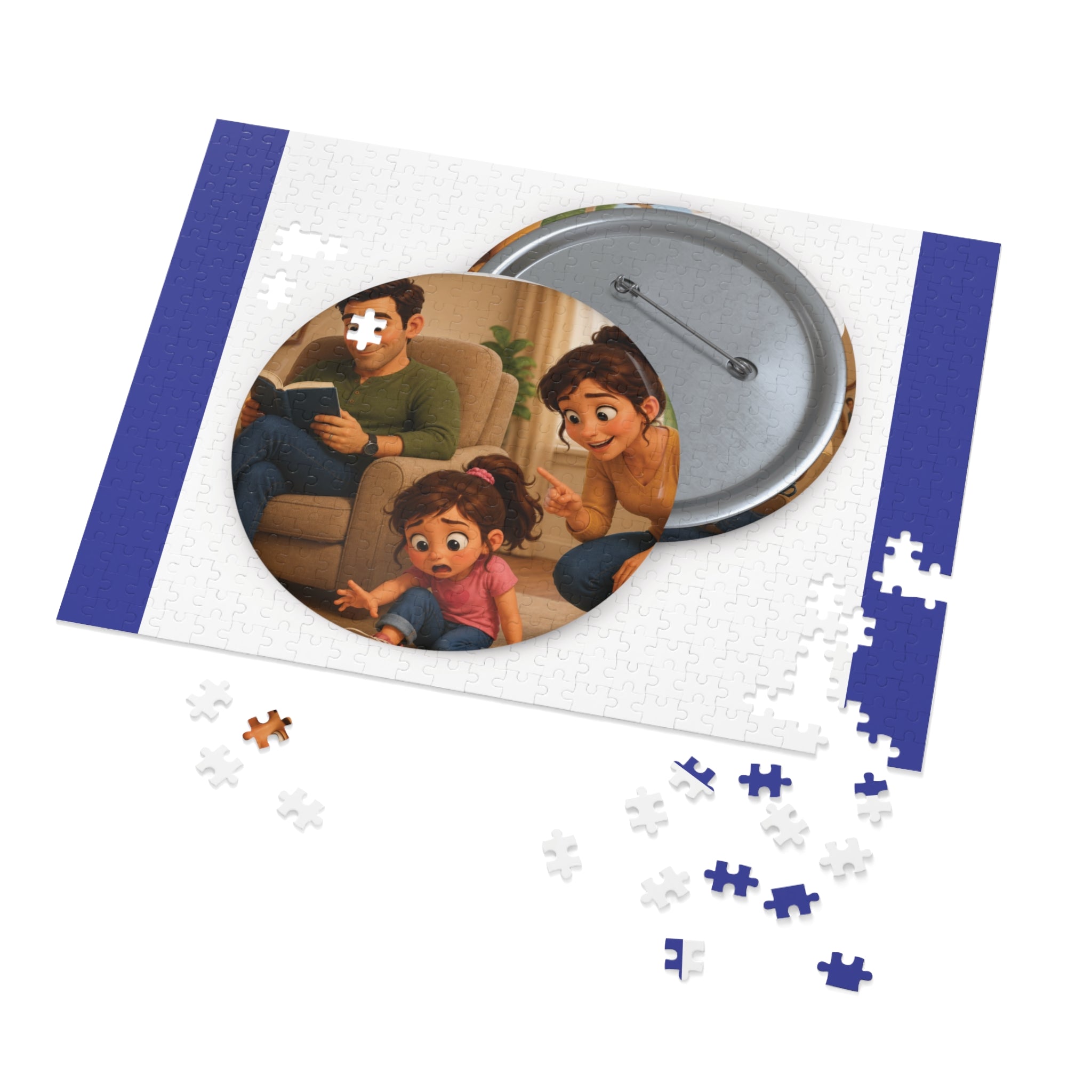 Family Movie Night Round Pin Puzzle with Tin — 252-Piece Keepsake Jigsaw