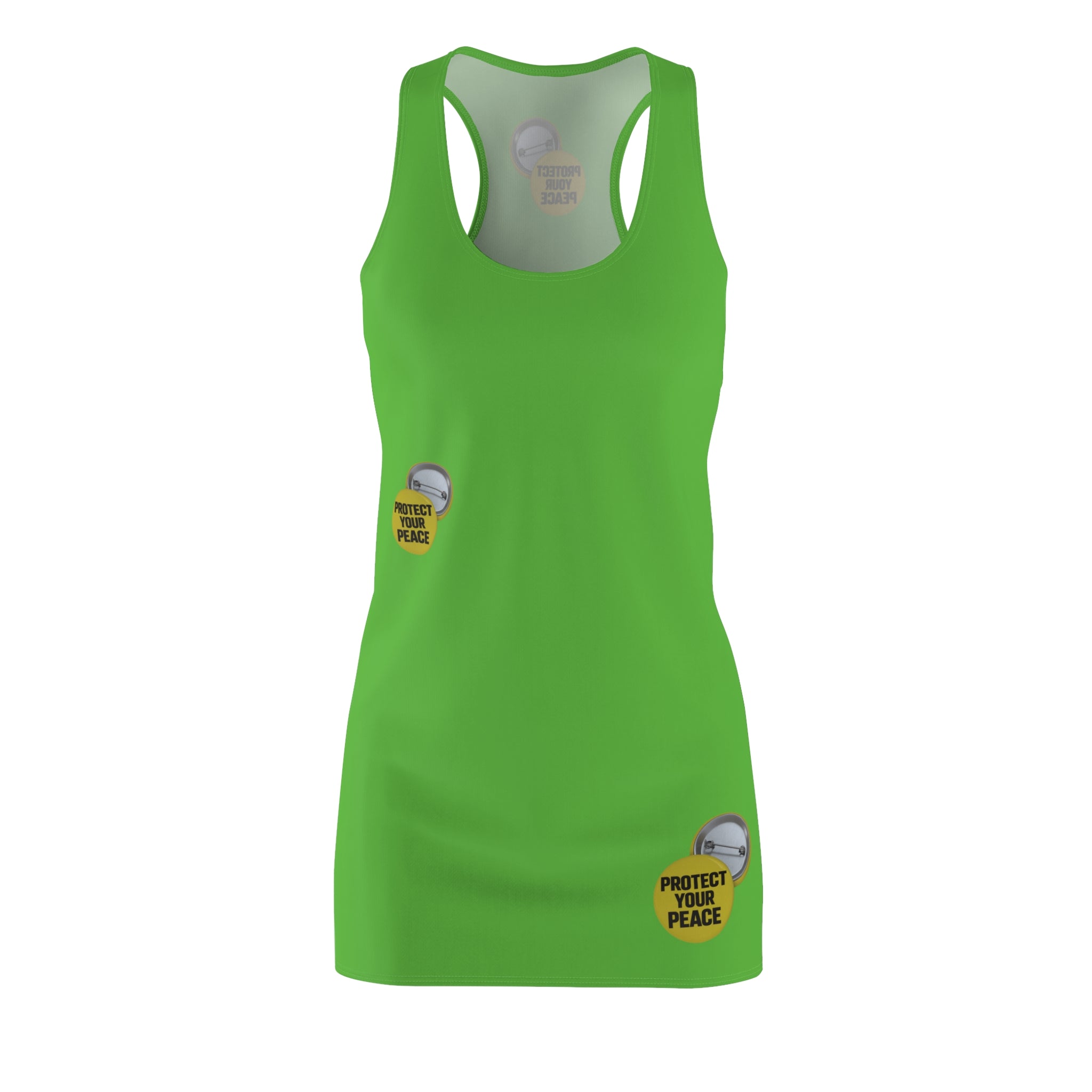 Racerback Dress — 'Protect Your Peace' Green AOP Women's Summer Dress