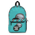 Protect Your Peace Button Backpack — Teal Badge Print School & Travel Bag