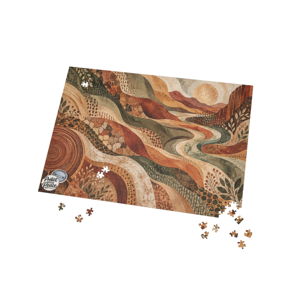 Scenic Earth Tones Puzzle — Abstract River Landscape (96/252/500/1000 pcs)