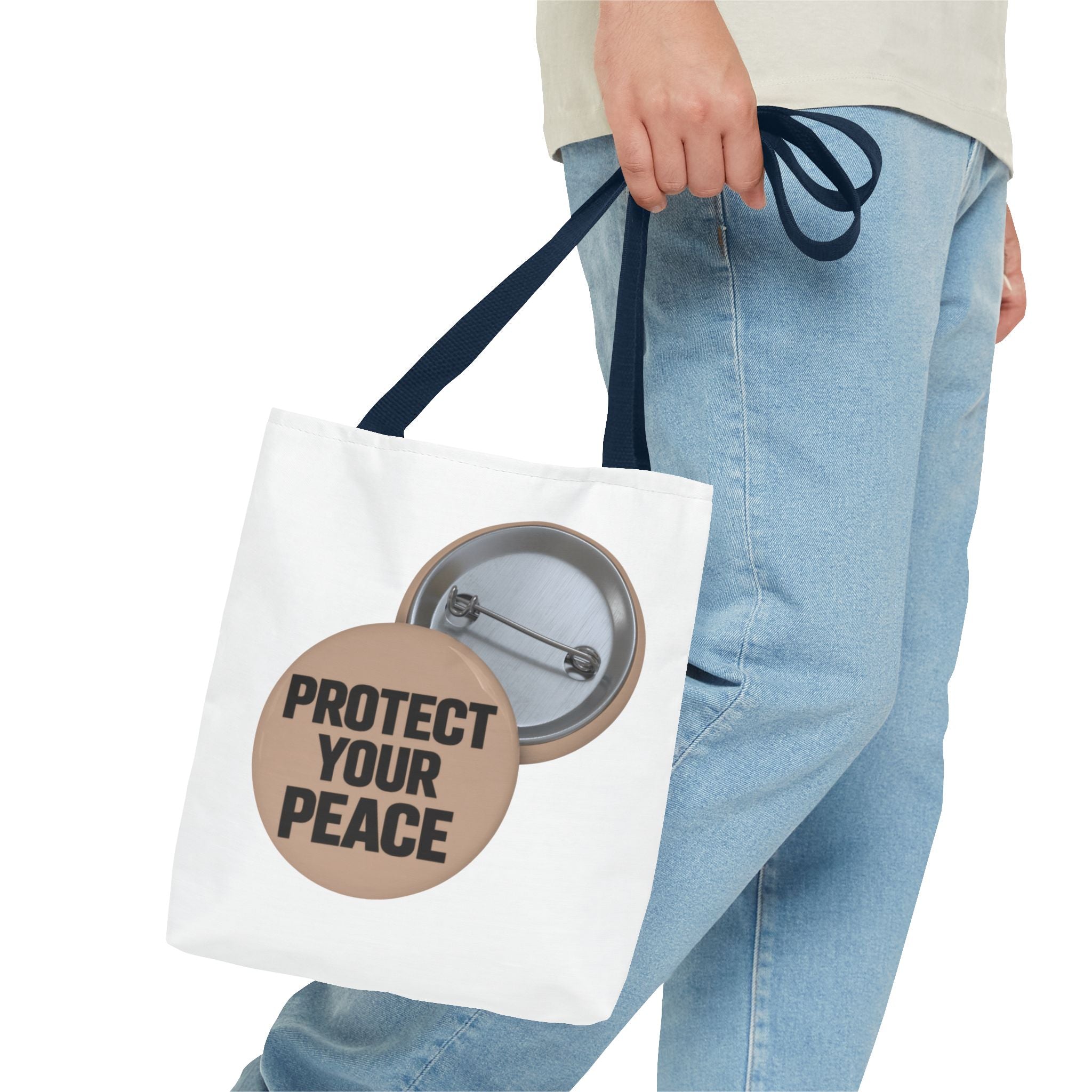 Protect Your Peace Button Tote Bag – Inspirational Everyday Carry