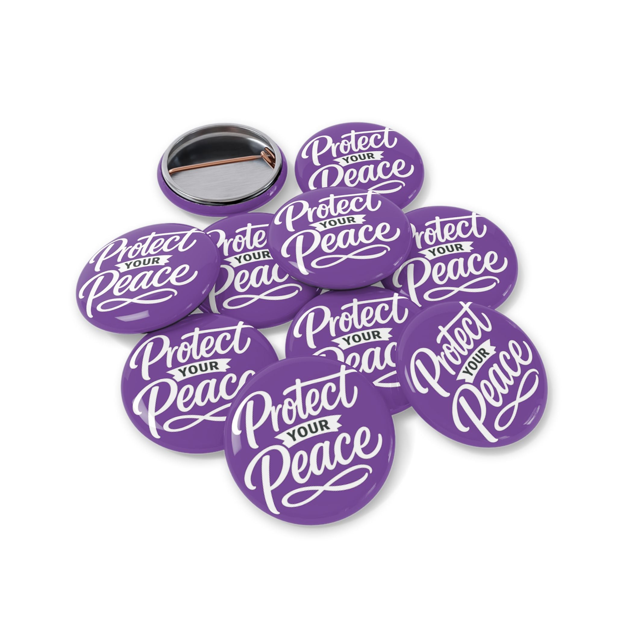Protect Your Peace Round Pin — Purple Motivational Button Badge