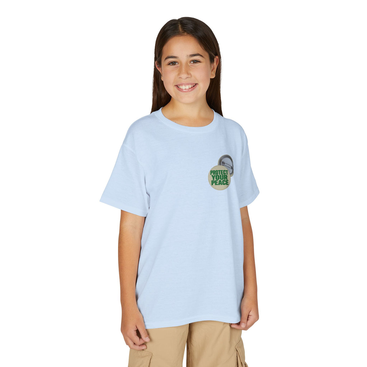 Youth T-Shirt — "Protect Your Peace" Button Graphic