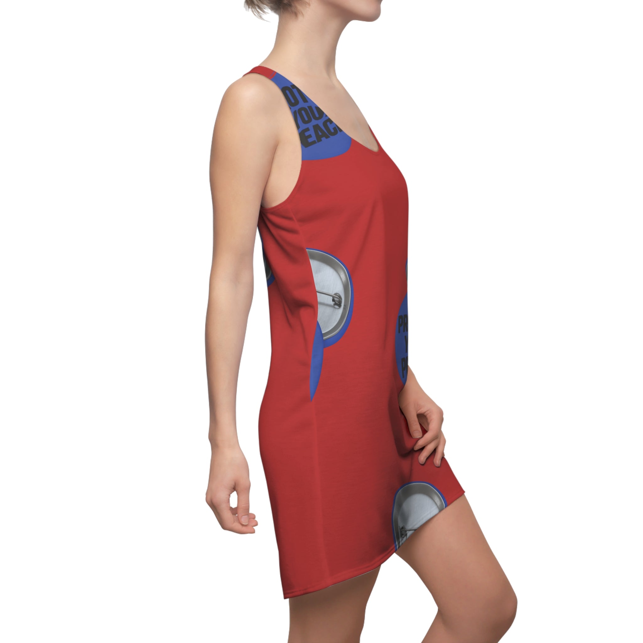 Protect Your Peace Racerback Dress — Red Button Print AOP