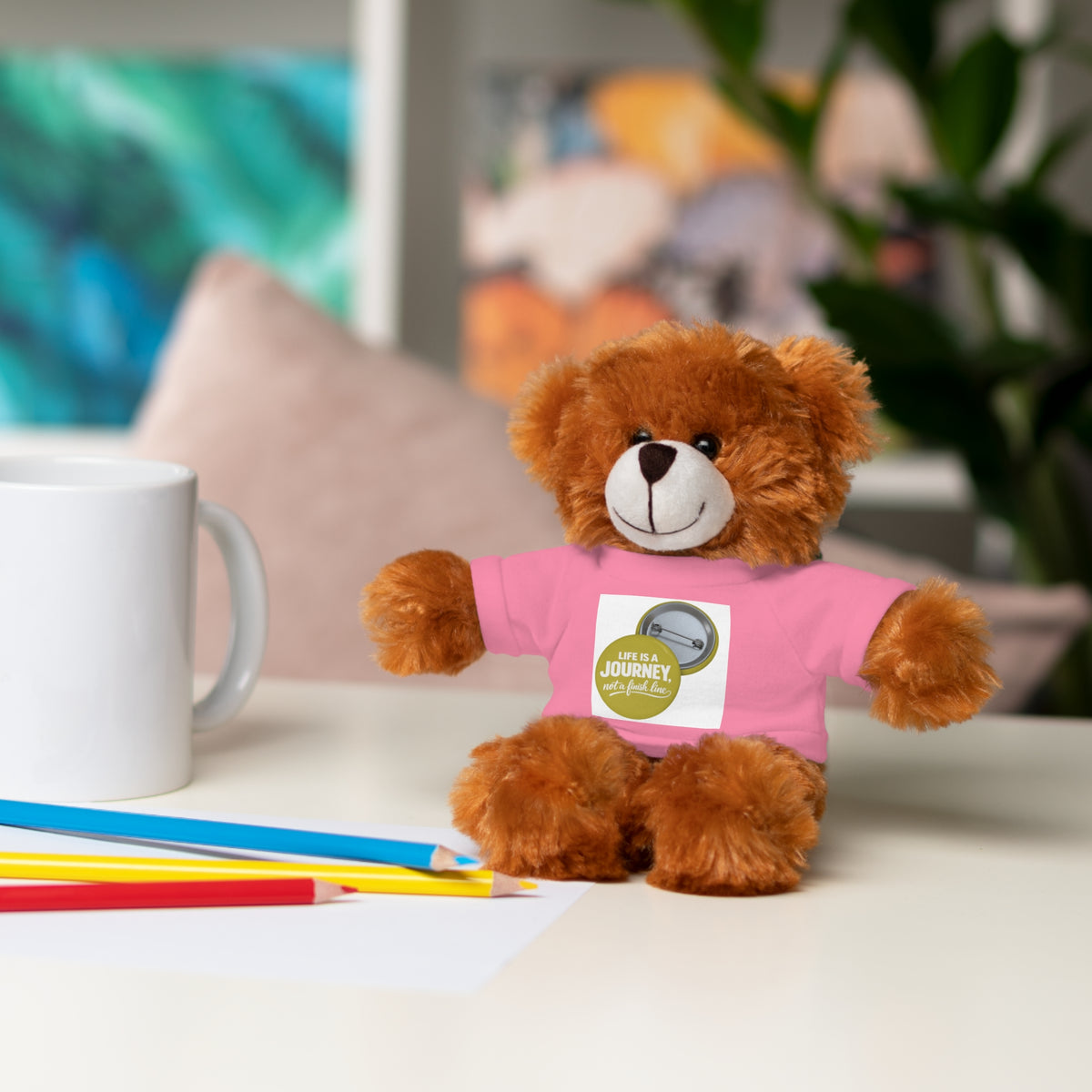 Cute Brown Teddy Bear with 'Life Is a Journey not a finish line.' Tee — Plush Gift for Kids & Travelers