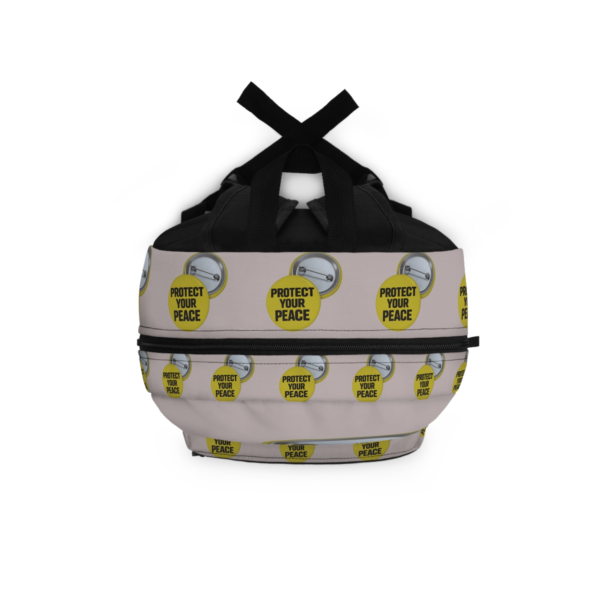 Protect Your Peace Backpack — Yellow Pin-Button Pattern School & Travel Bag
