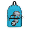 Protect Your Peace Button Backpack — Turquoise Badge Print School Bag