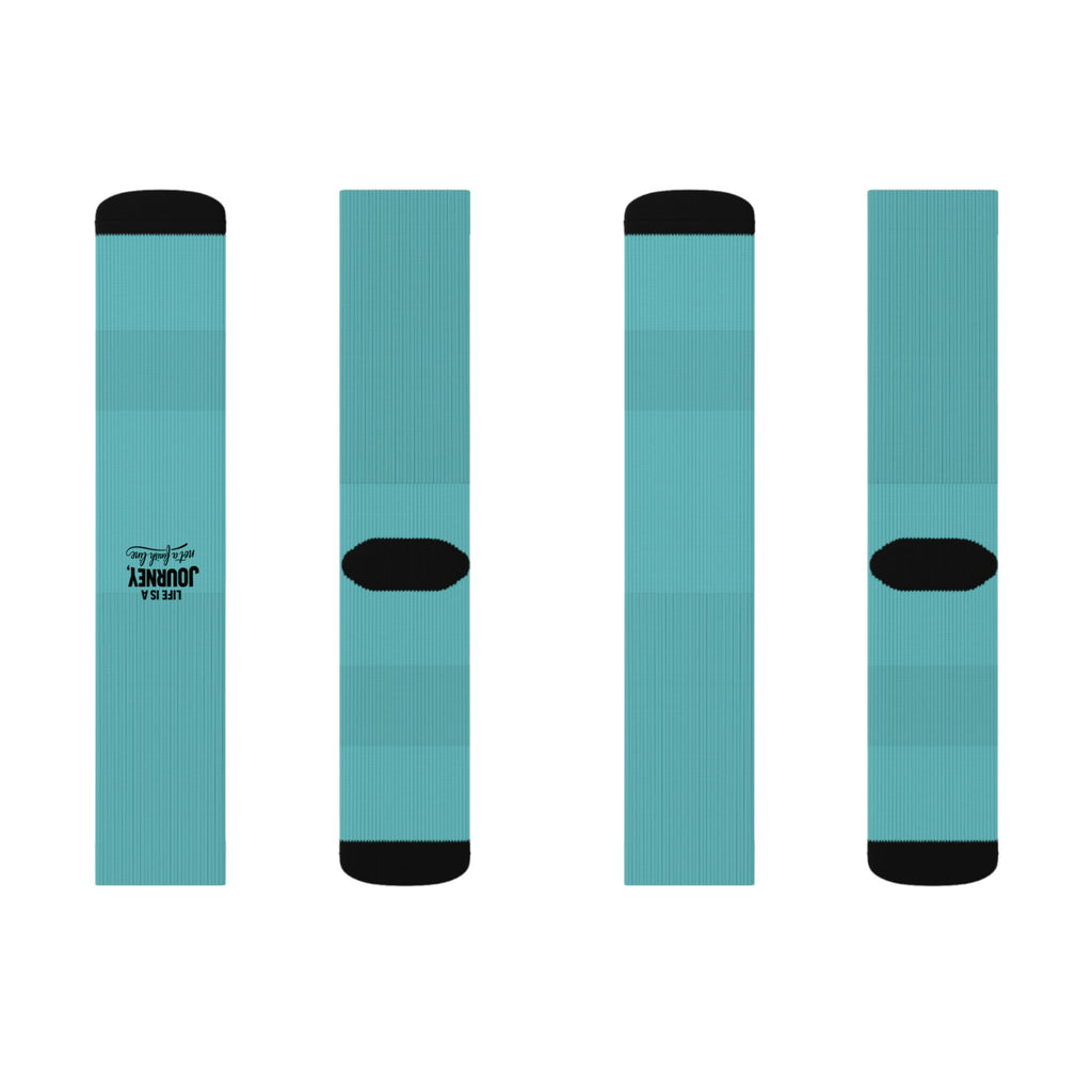 Teal Sublimation Crew Socks – Custom Full-Color Printed Athletic Socks Life is a Journey not a finish line.
