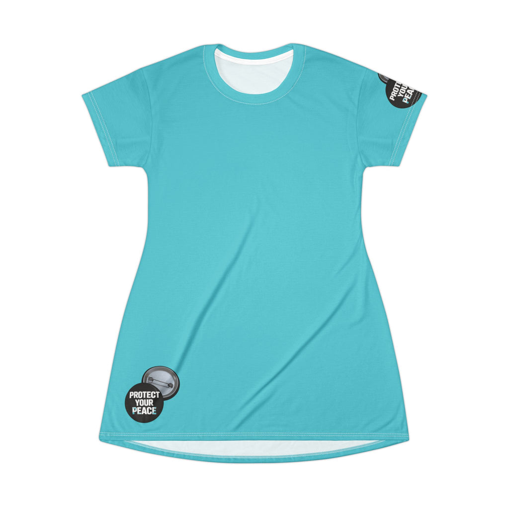 Turquoise T-Shirt Dress graphic design 'I Have A sound Mind' graphic design on sleeve protect your peace.