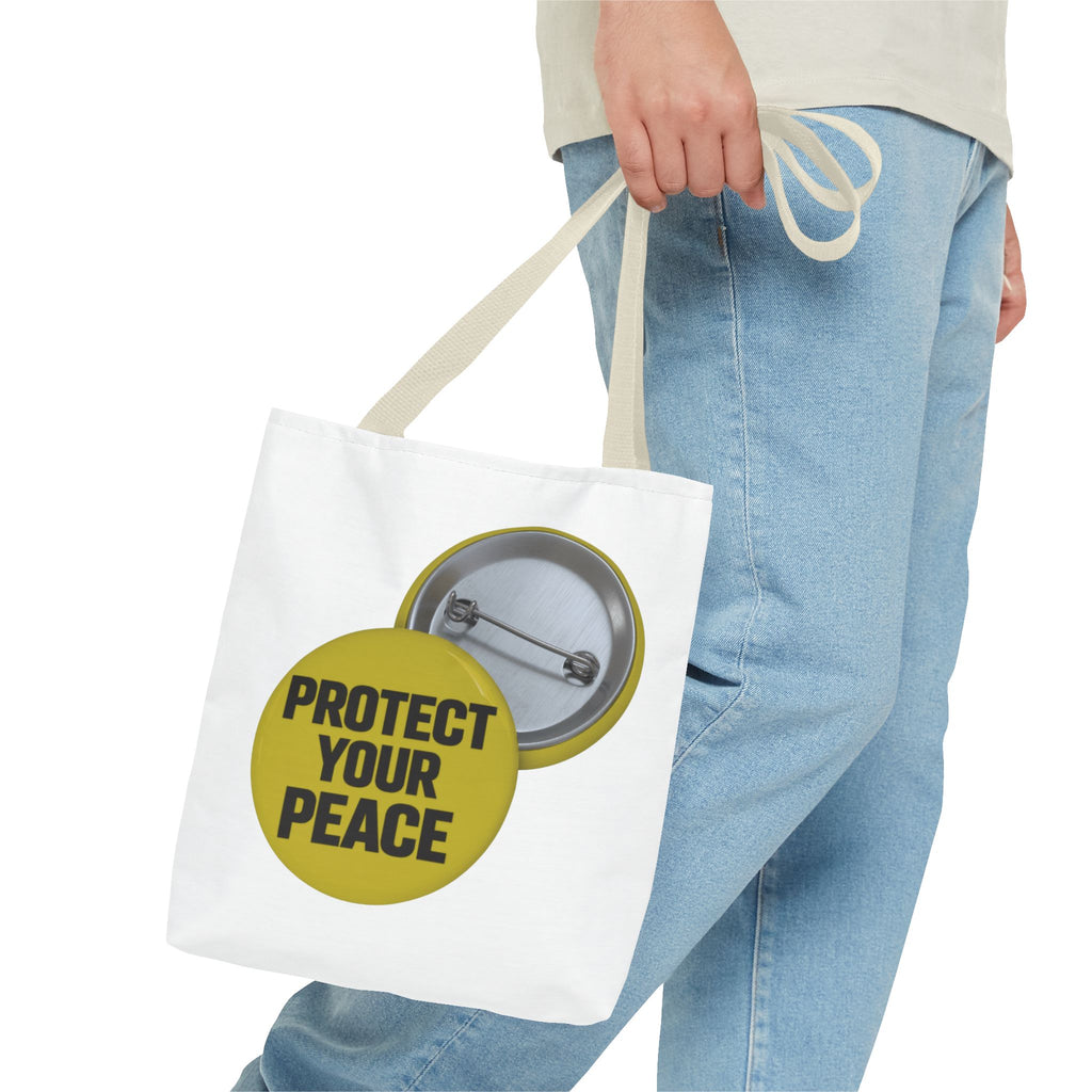 Copy of Protect Your Peace Tote Bag — Inspirational Yellow Button Graphic Tote