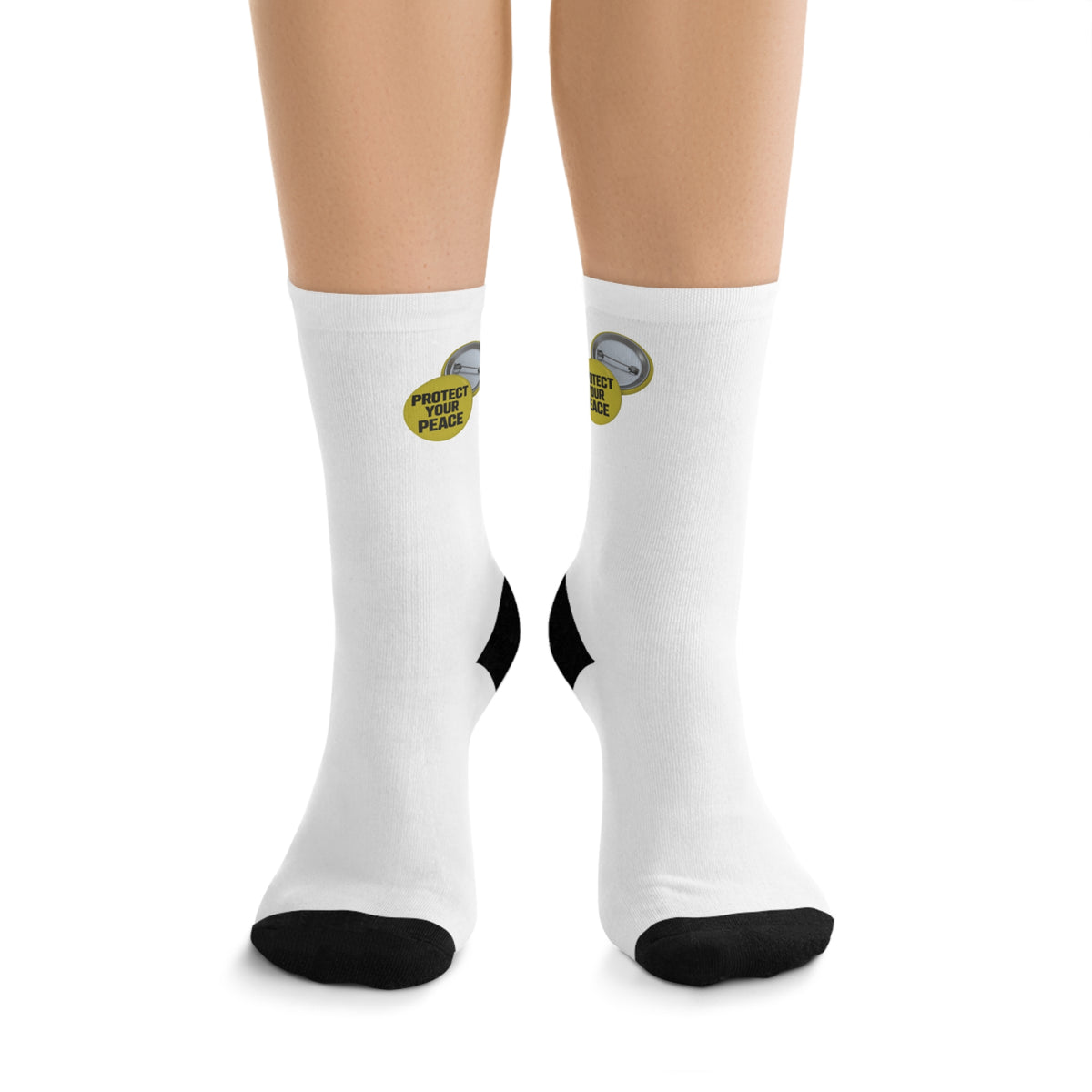 “Premium Feet” Recycled Poly Socks graphic design protect your peace.