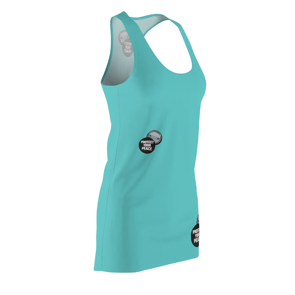 Racerback Dress — Teal "Protect Your Peace" Minimal Badge Print