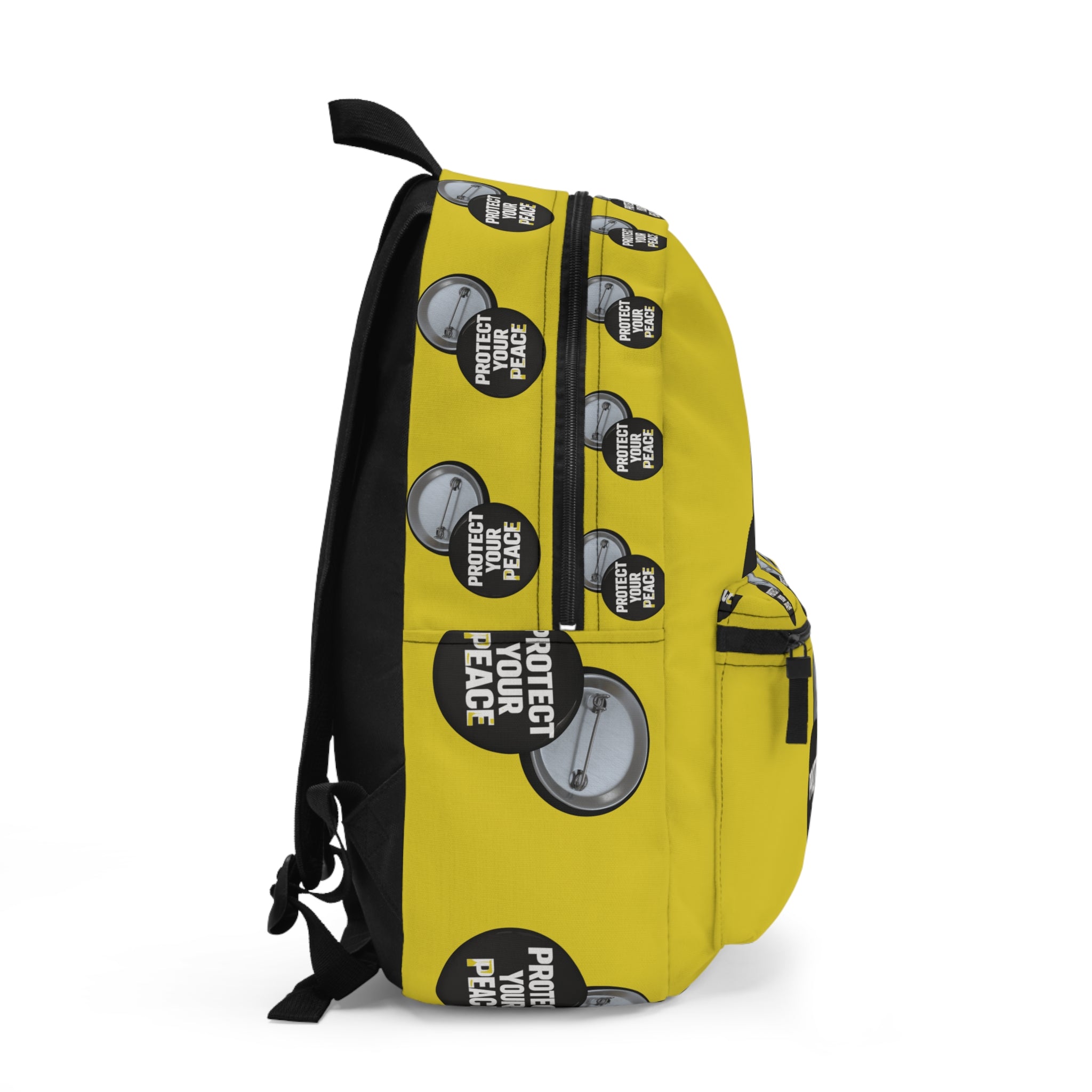 Protect Your Peace Backpack – Yellow Button Print School & Travel Bag