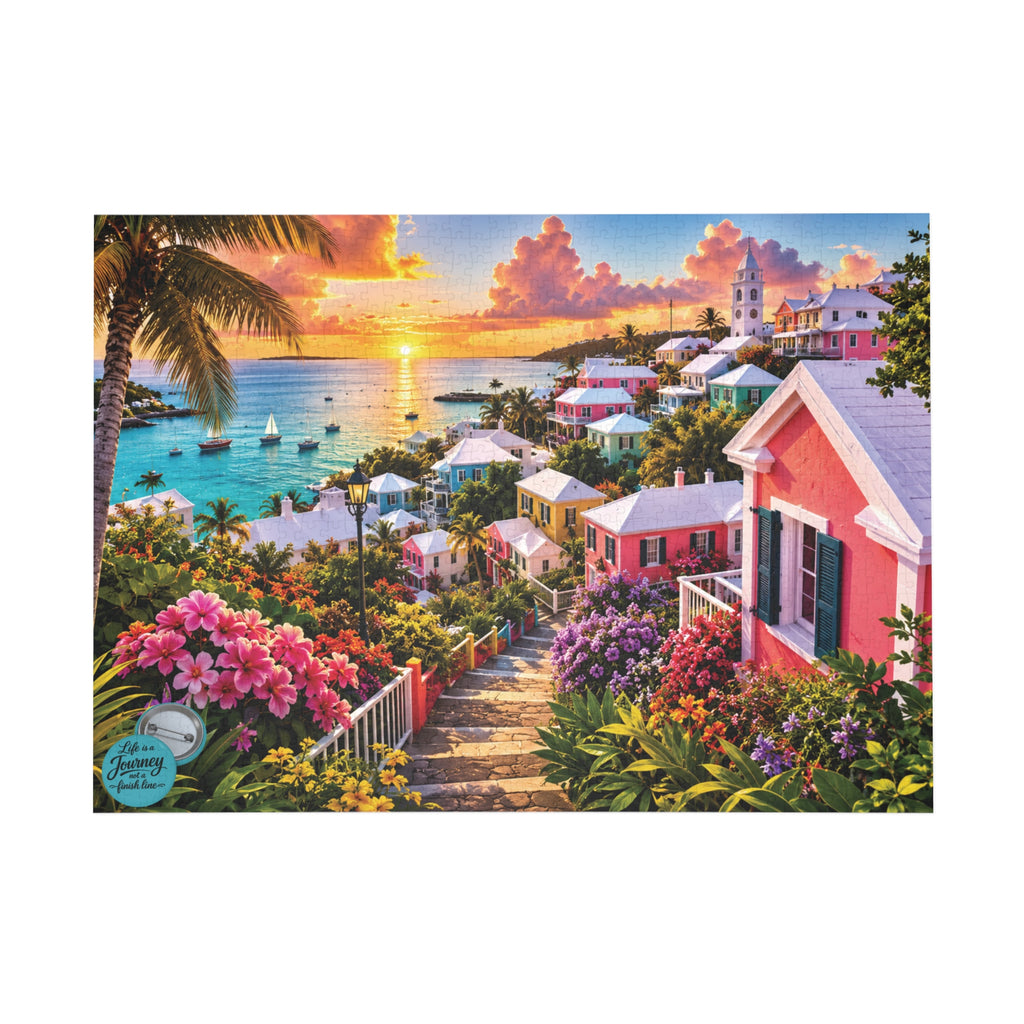 Coastal Cottage Sunset Puzzle — Scenic Beach Village Jigsaw (96/252/500/1000 pcs)