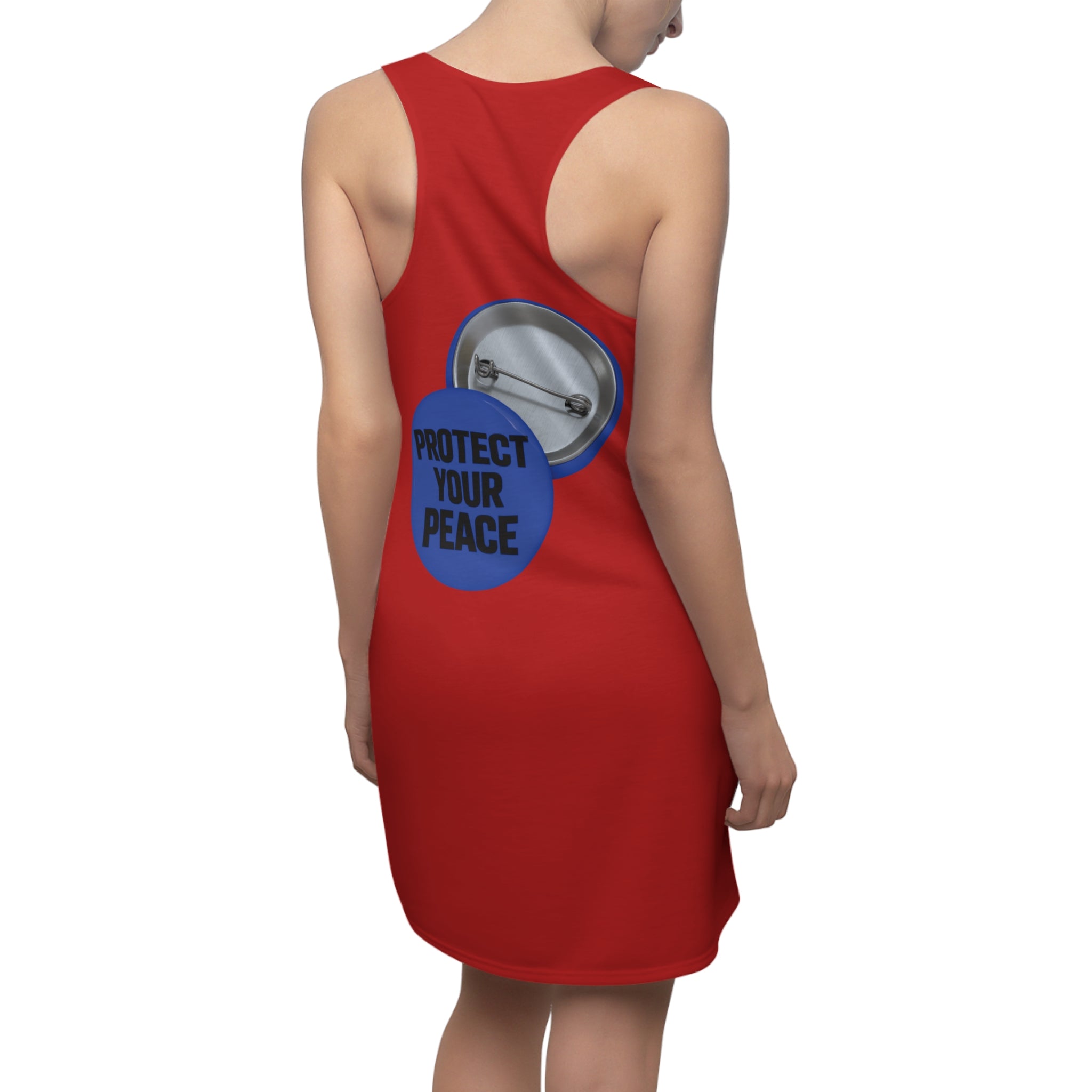 Protect Your Peace Racerback Dress — Red Button Print AOP