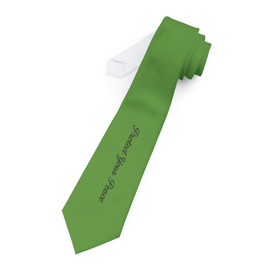 Green "Protect your peace" Custom Necktie — Personalized Script Accent Tie for Groomsmen, Fall Weddings & Corporate Events