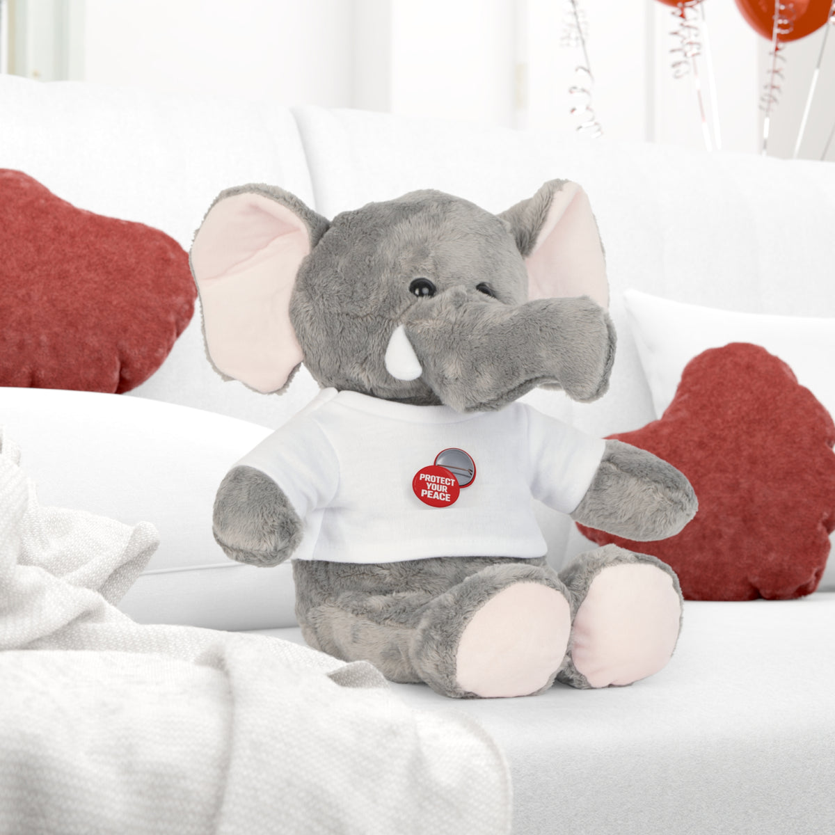 Teddy Bear Plush with “Protect Peace” Button Tee