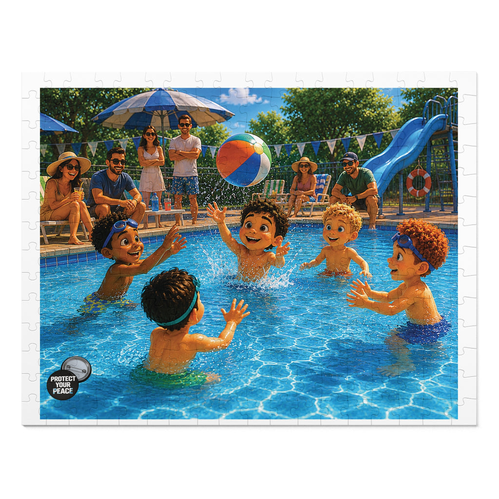 Kids Pool Party Jigsaw Puzzle with Tin - Summer Beach Ball Puzzle Gift (Family Fun)