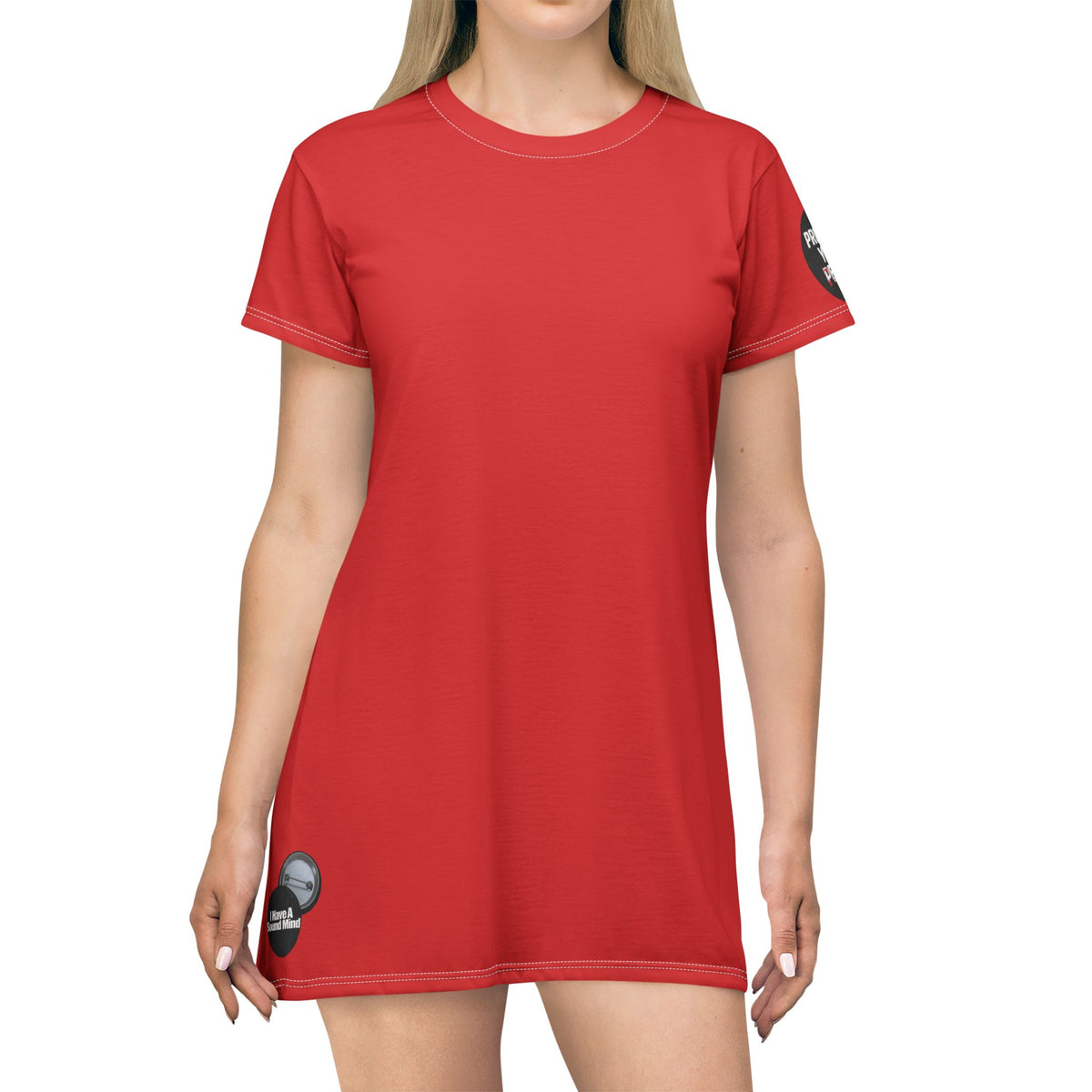 Red T-Shirt Dress graphic design I have a sound mind right bottom, and graphic design sleeve protect your peace.