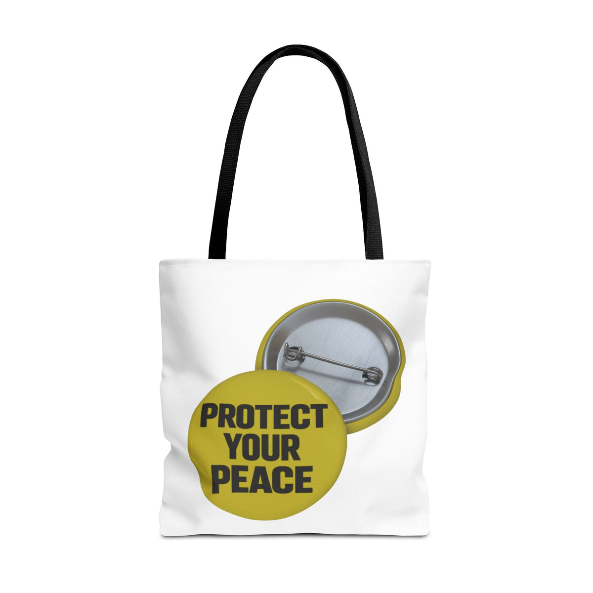 Protect Your Peace Tote Bag — Inspirational Yellow Button Graphic Tote
