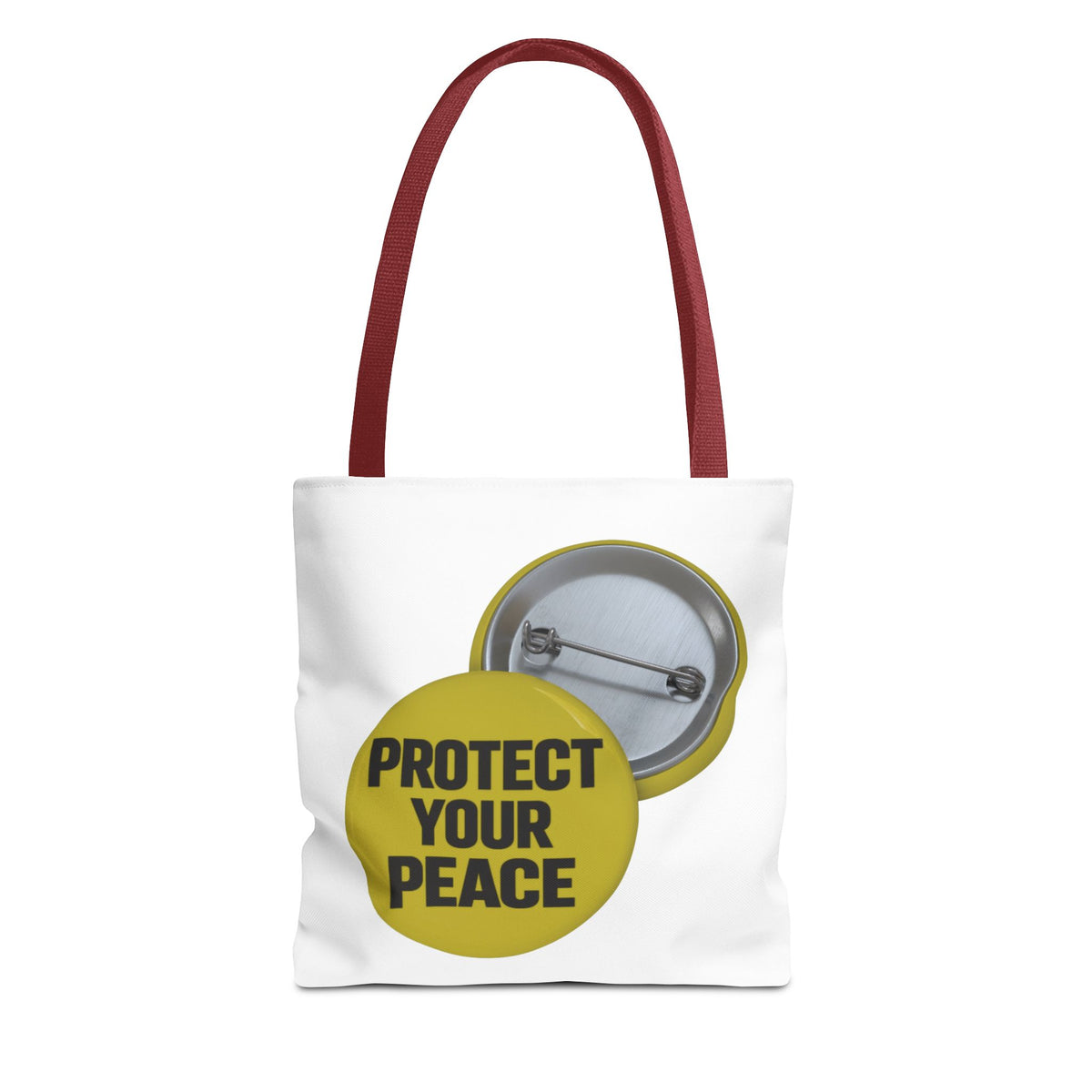 Protect Your Peace Tote Bag — Inspirational Yellow Button Graphic Tote