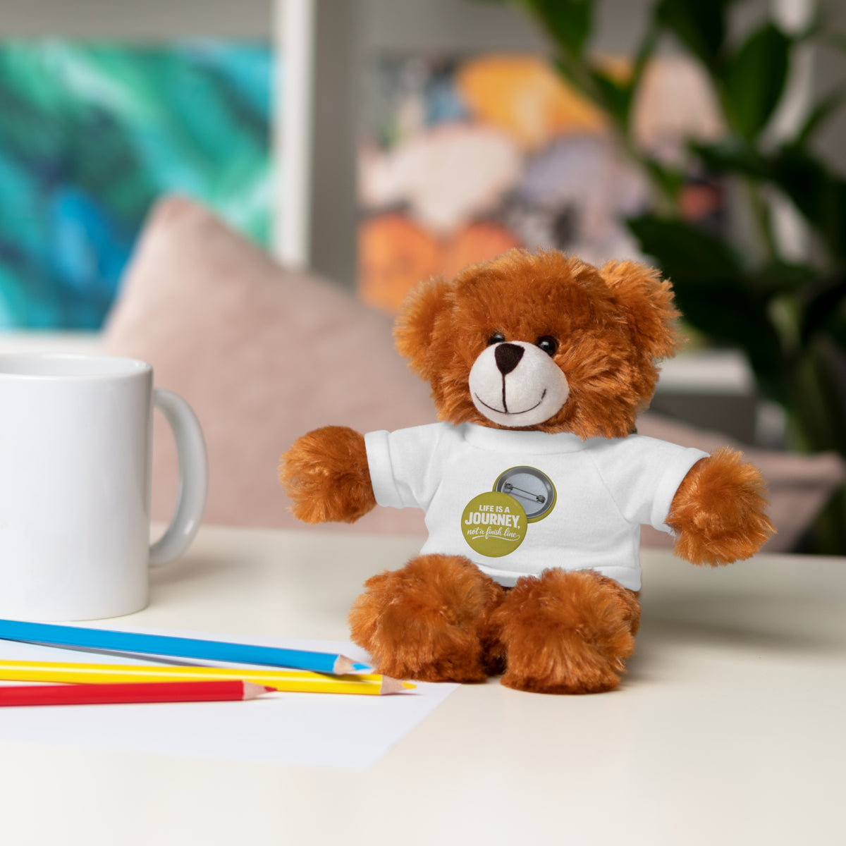 Cute Brown Teddy Bear with 'Life Is a Journey not a finish line.' Tee — Plush Gift for Kids & Travelers