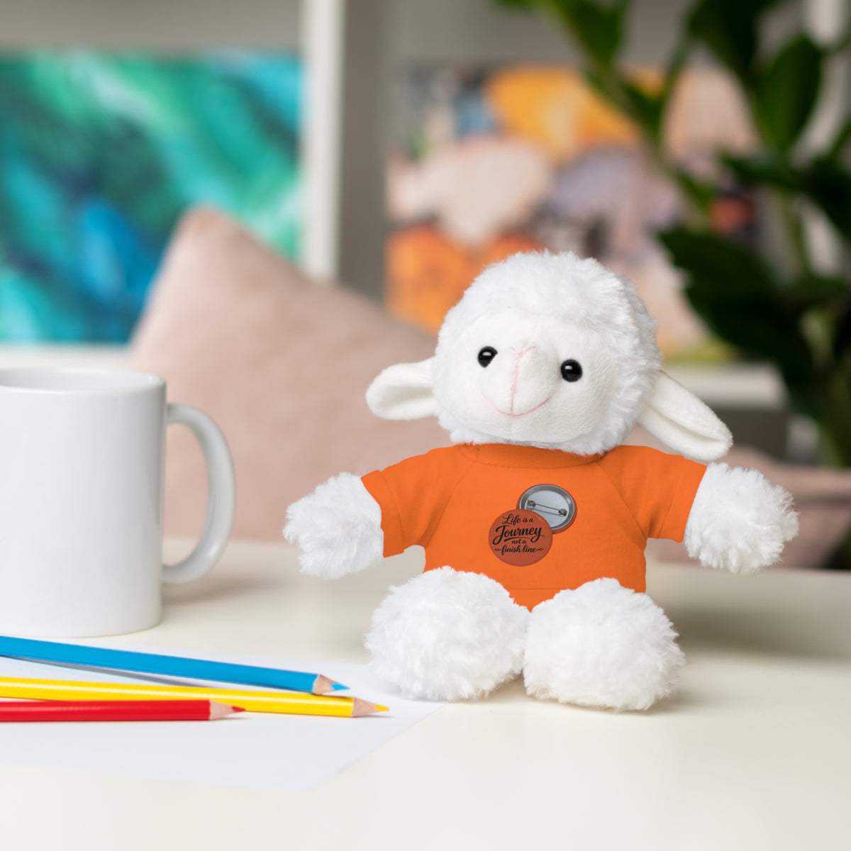 Life is a journey not a finish line. Plush Teddy Bear with Printed Tee — Cute Personalized Gift for Kids & Couples