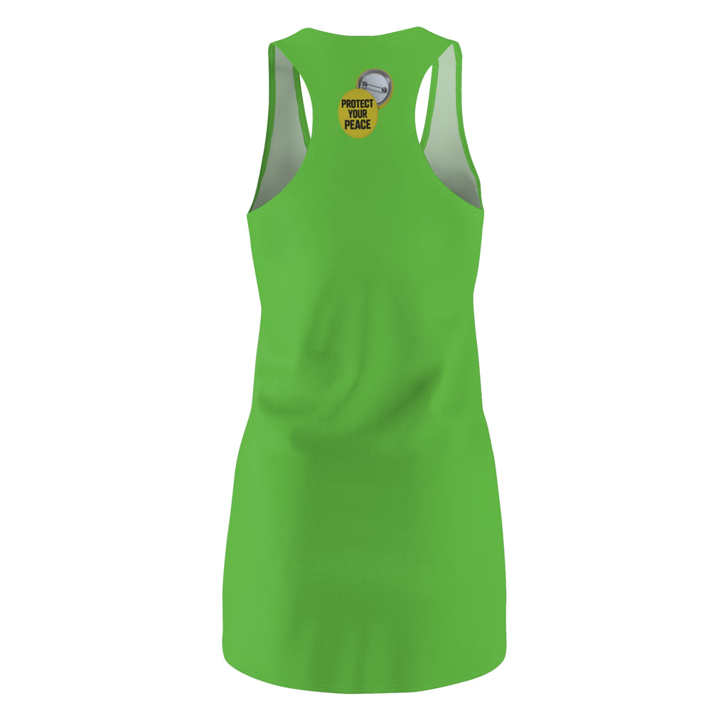 Racerback Dress — 'Protect Your Peace' Green AOP Women's Summer Dress