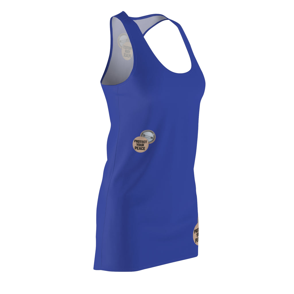 Racerback Dress — Blue 'Protect Your Peace' Button Print