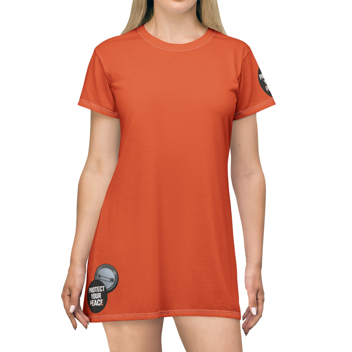 Orange T-Shirt Dress I Have A Sound Mind graphic design And graphic design on sleeve protect your peace.