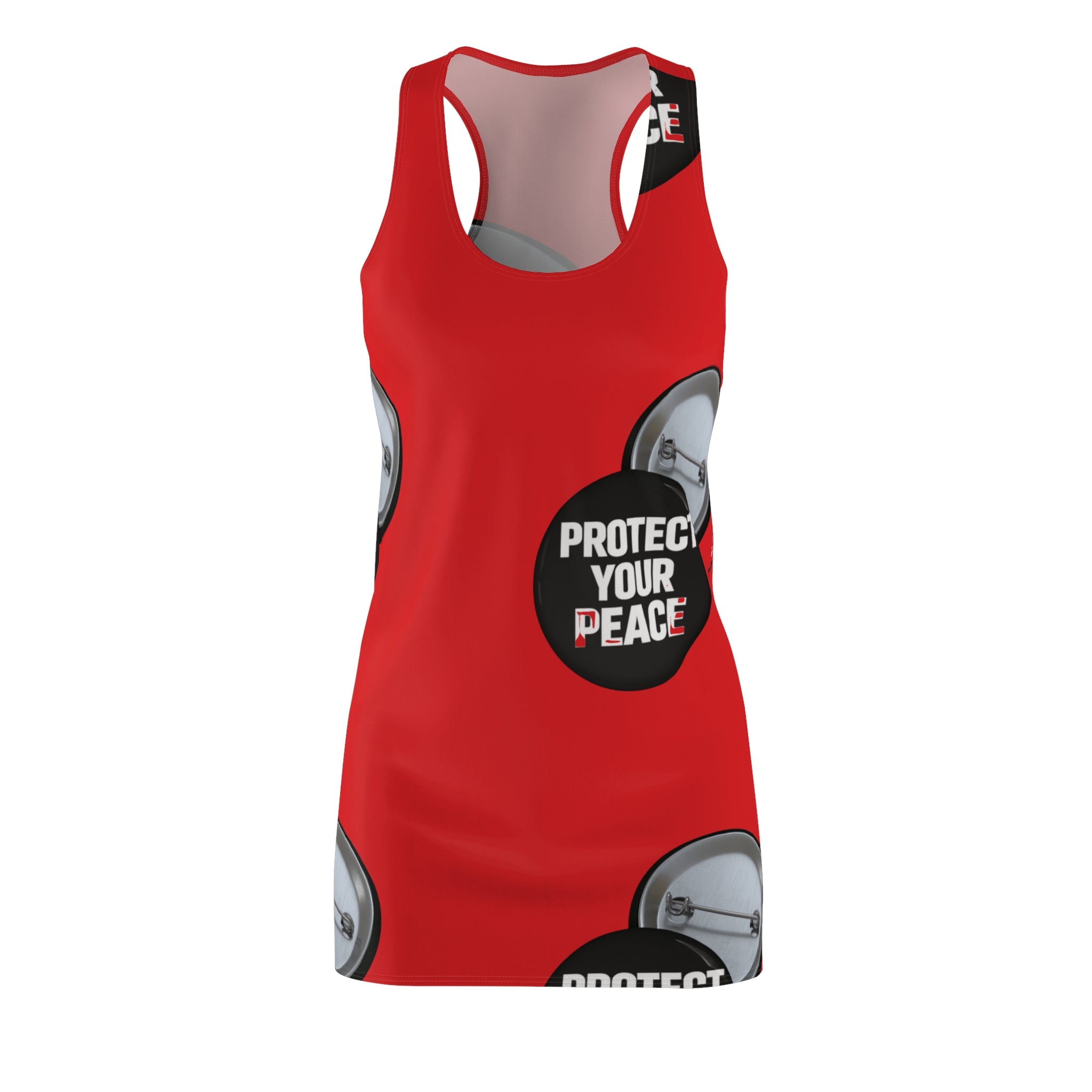 Protect Your Peace Racerback Dress — Bold Red AOP Statement Dress