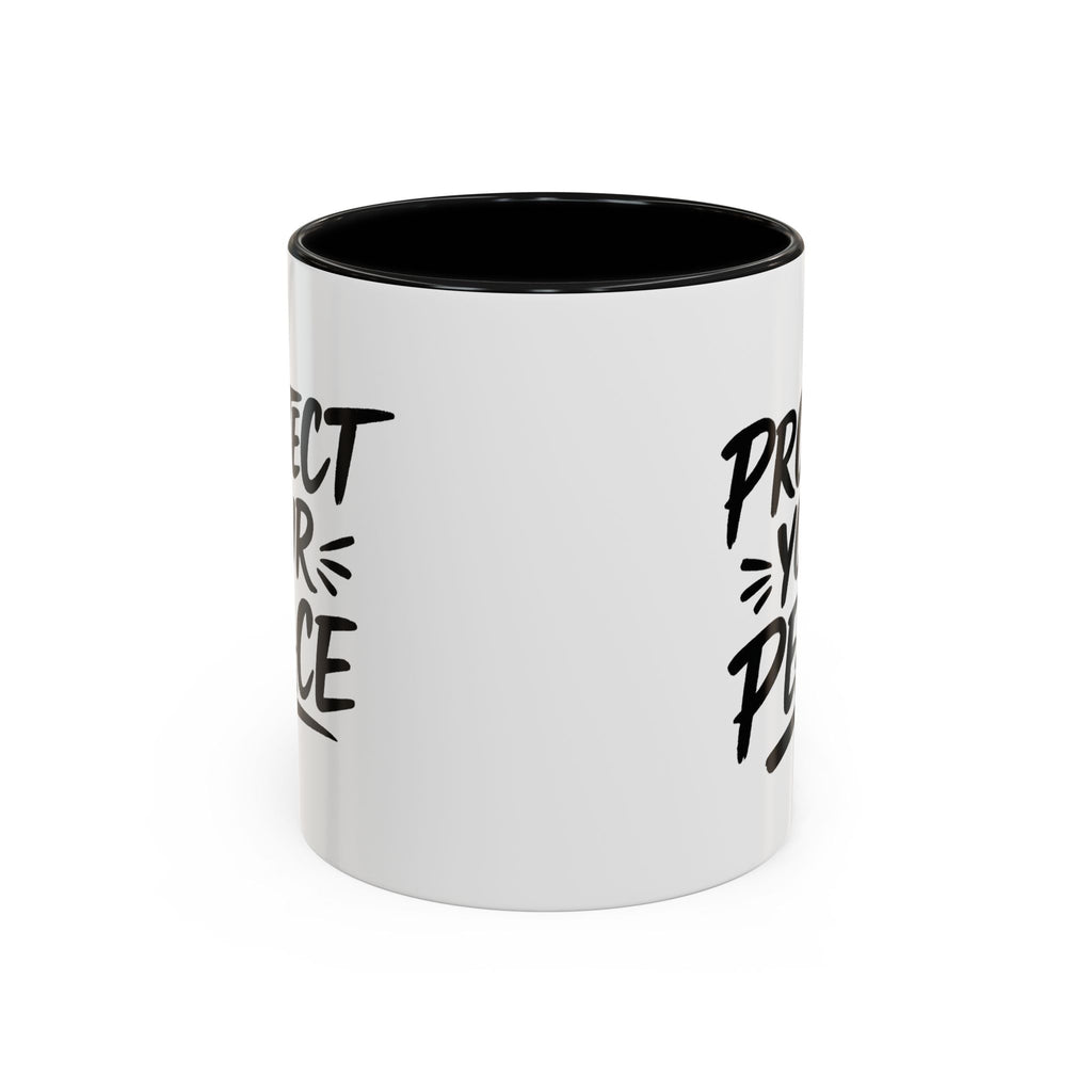 Protect Your Peace Accent Coffee Mug — Inspirational Black & White Ceramic