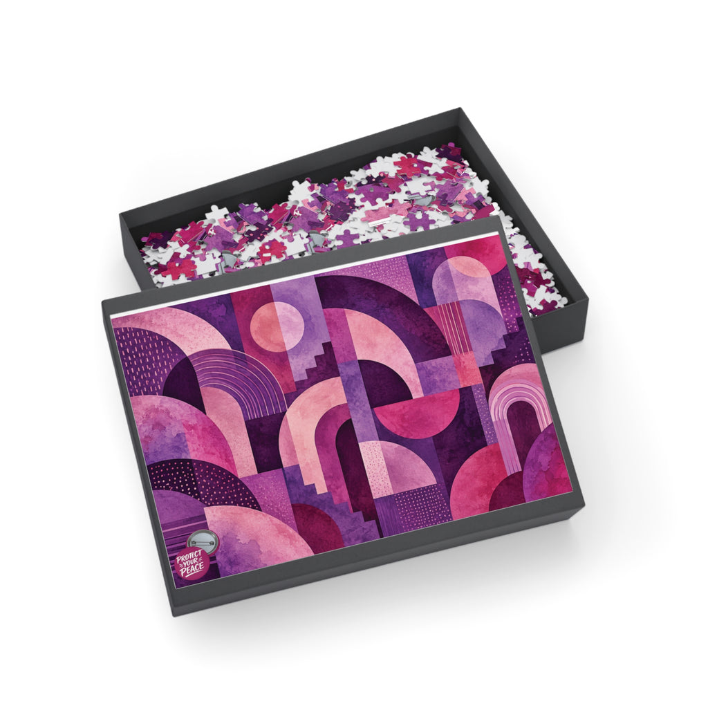 Abstract Pink & Purple Geometric Puzzle — 500/1000-Piece Artistic Jigsaw
