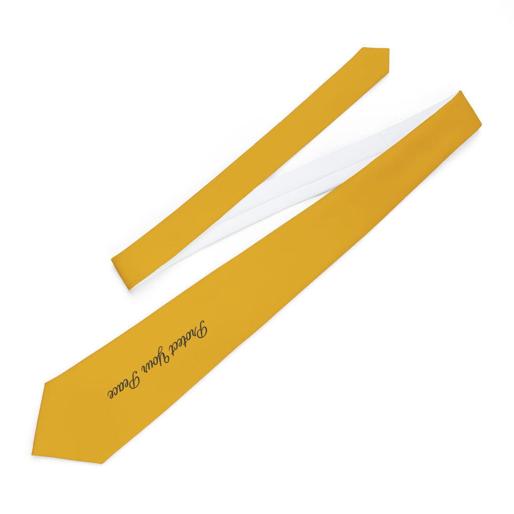 Gold Tie with Script "Protect your peace" — Elegant Men's Necktie for Weddings & Special Events