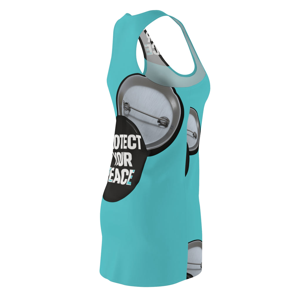 Protect Your Peace Racerback Dress — Turquoise Button Print