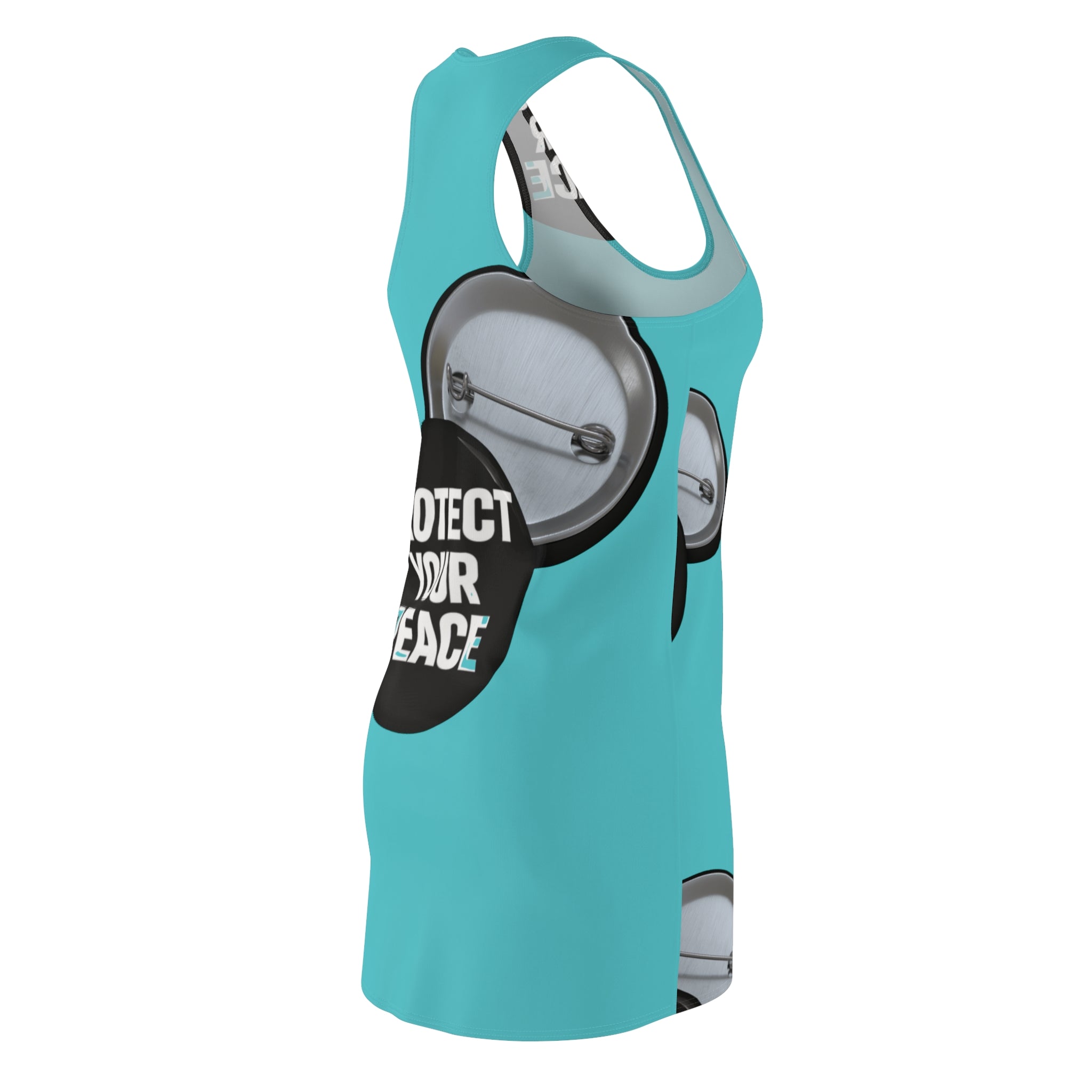 Protect Your Peace Racerback Dress — Turquoise Button Print