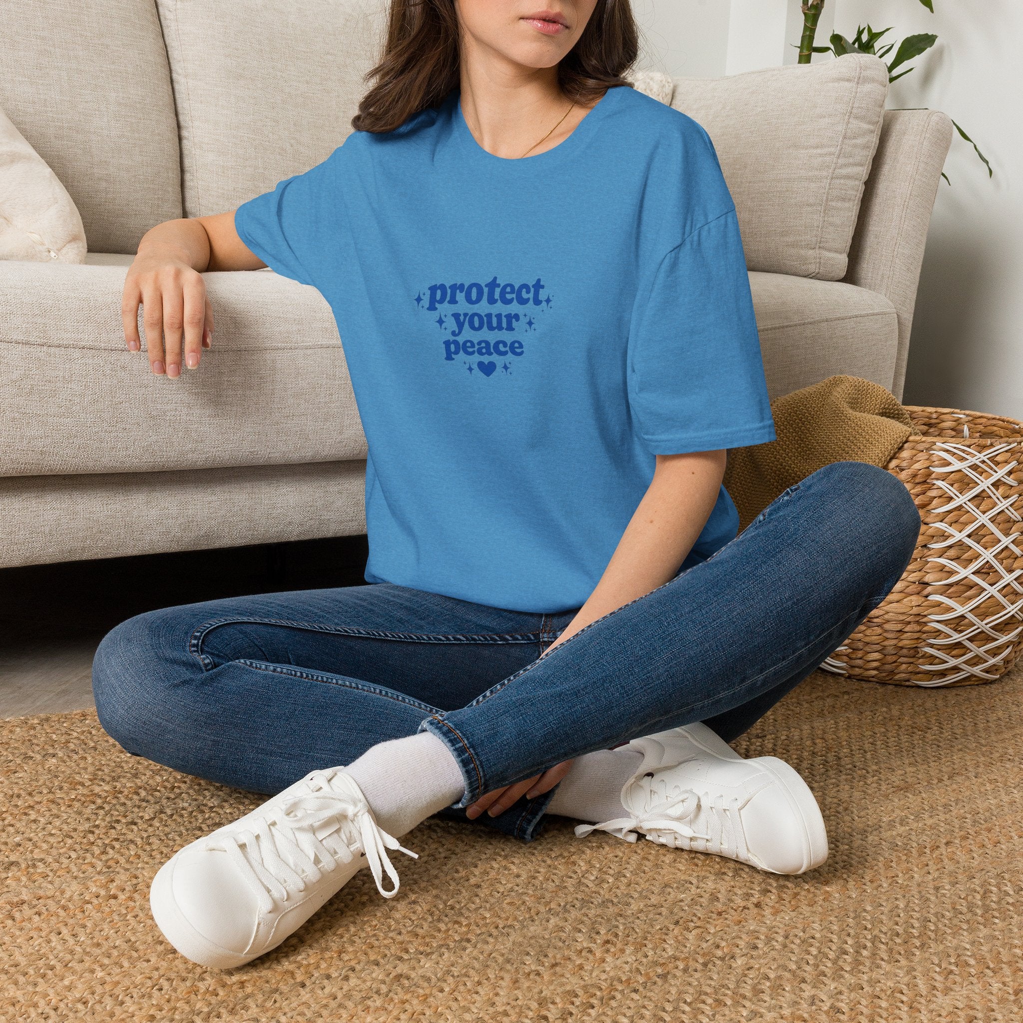 Protect Your Peace T-Shirt — Minimal Blue Self-Care Tee