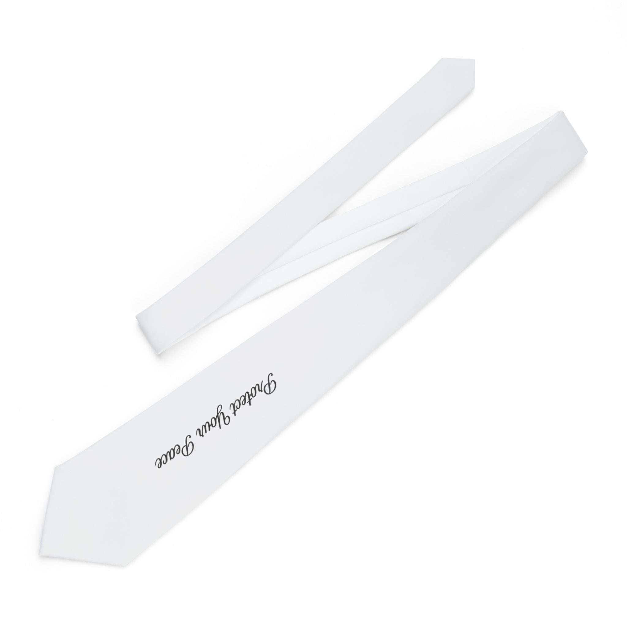 White Necktie with "Protect your peace" Script — Minimalist Bridal & Groomsmen Tie