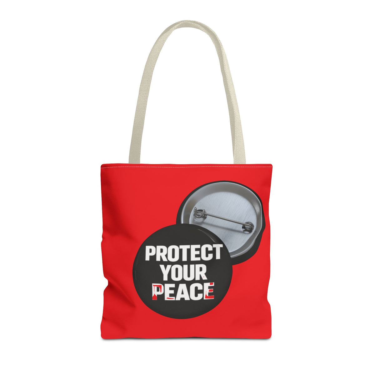 Tote Bag — "Protect Your Peace" Button Design All-Over Print Tote