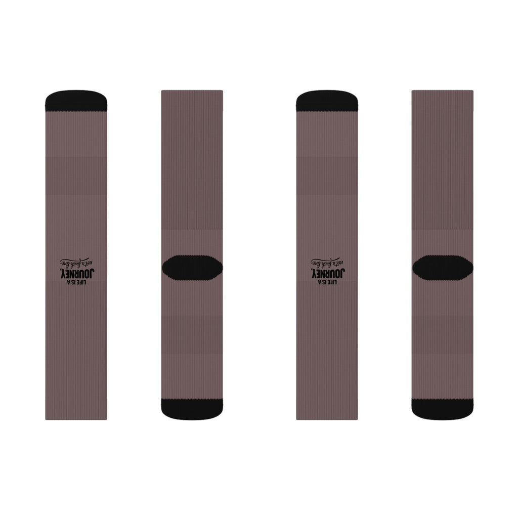 Life is a Journey not a finish line. Brown Ribbed Sublimation Socks — Custom Logo Crew Socks