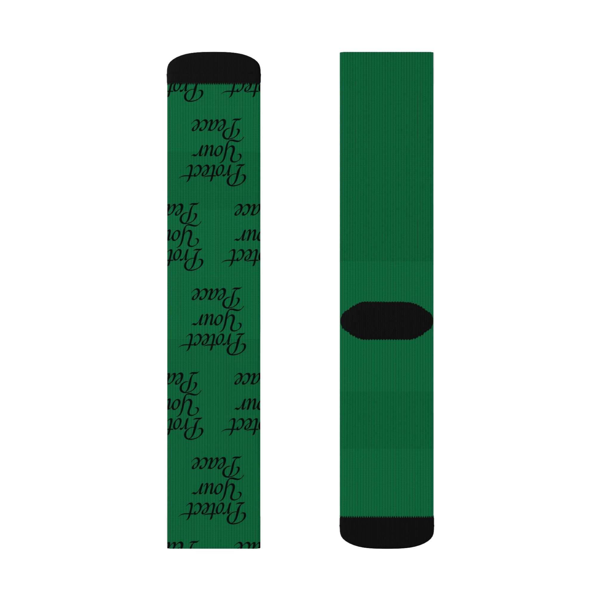 Green "Protect Your Peace" Sublimation Socks — Inspirational Crew Socks
