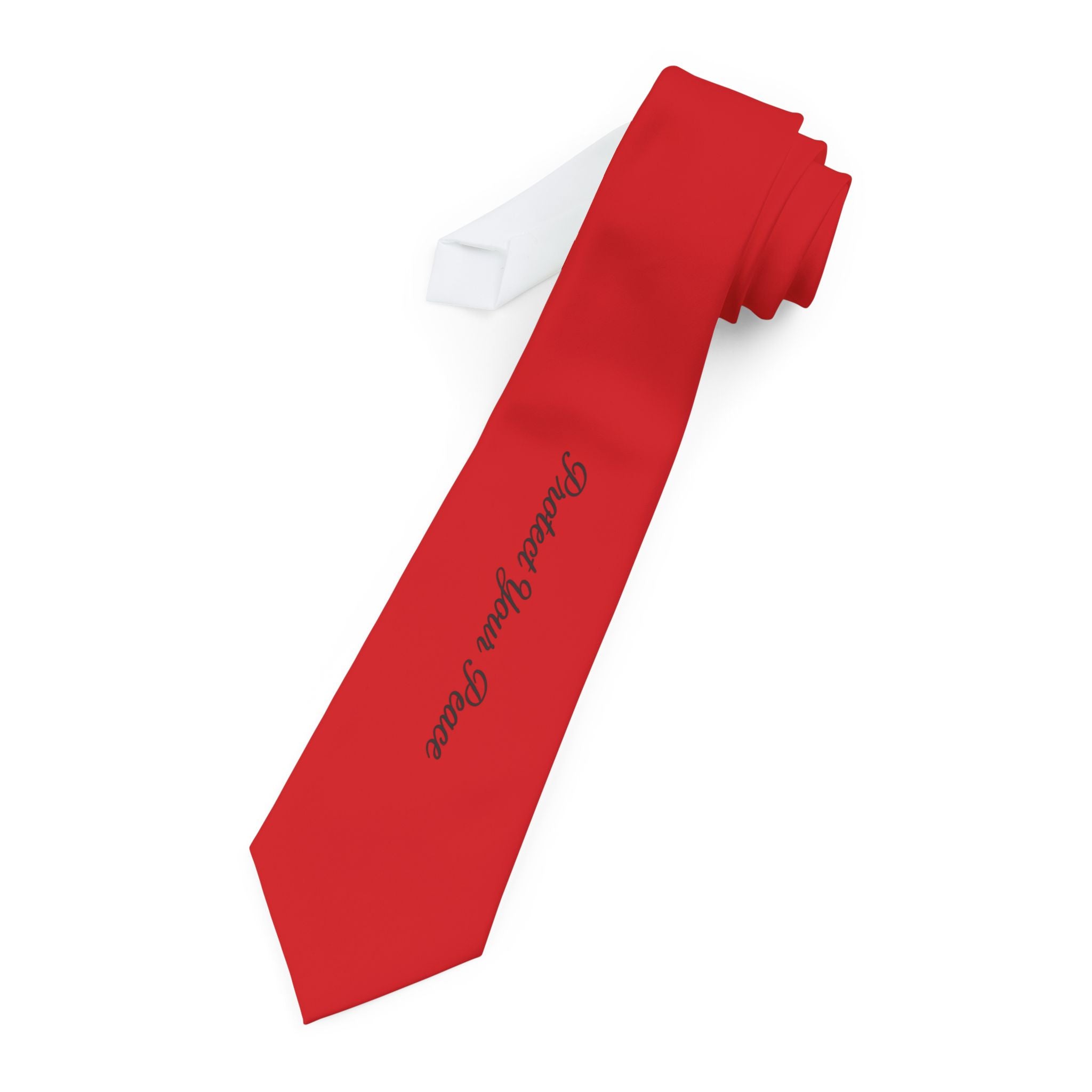 Red Necktie with Script "Protect your peace"— Men's Formal Tie for Weddings & Gifts