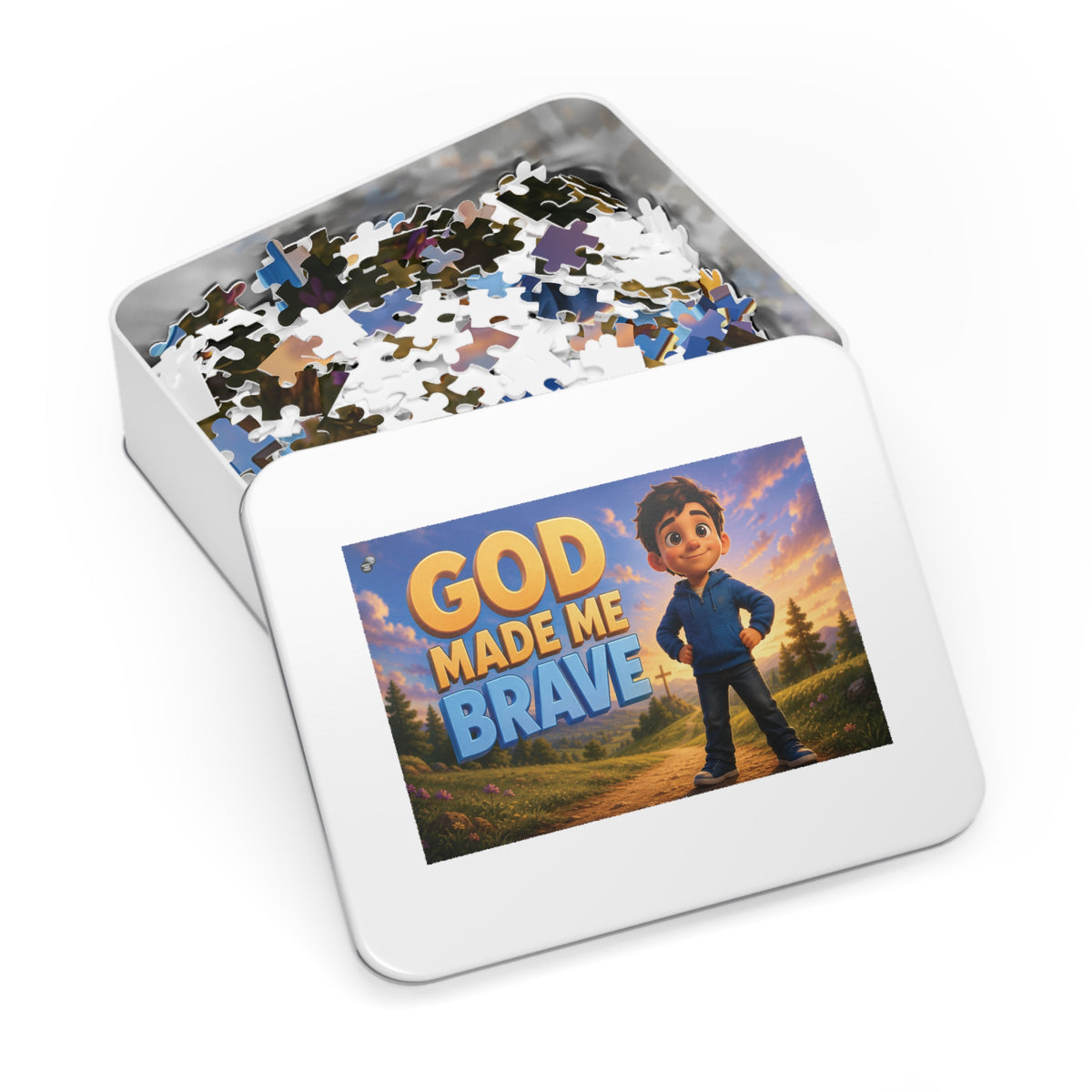 God Made Me Brave Kids Puzzle — 252-Piece Faith-Based Jigsaw with Tin