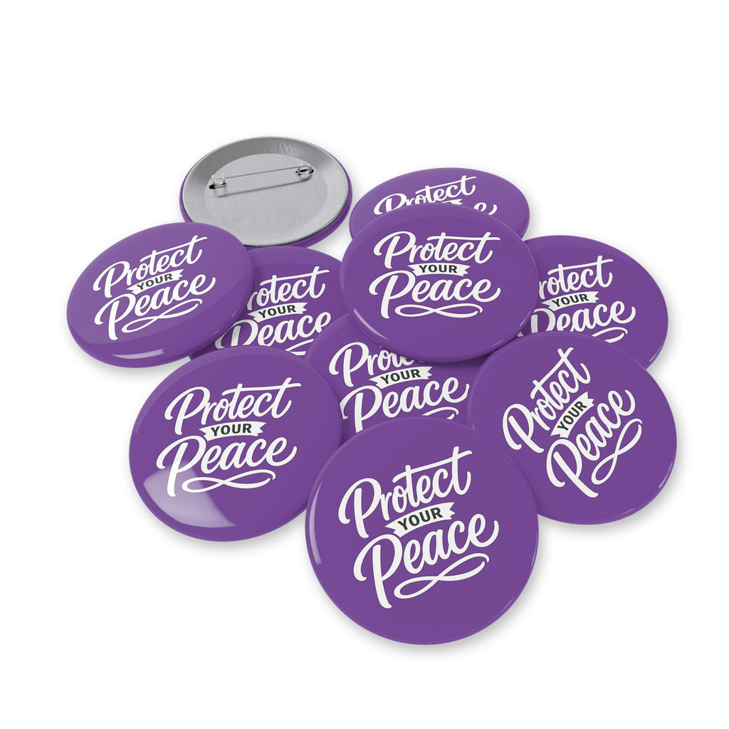 Protect Your Peace Round Pin — Purple Motivational Button Badge