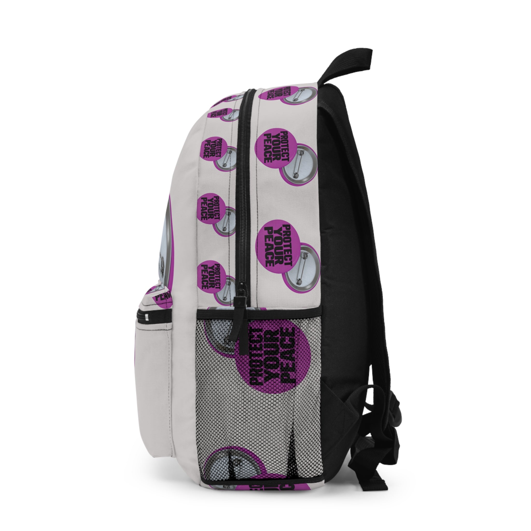 Protect Your Peace Backpack – Pink Button Pattern School & Travel Bag