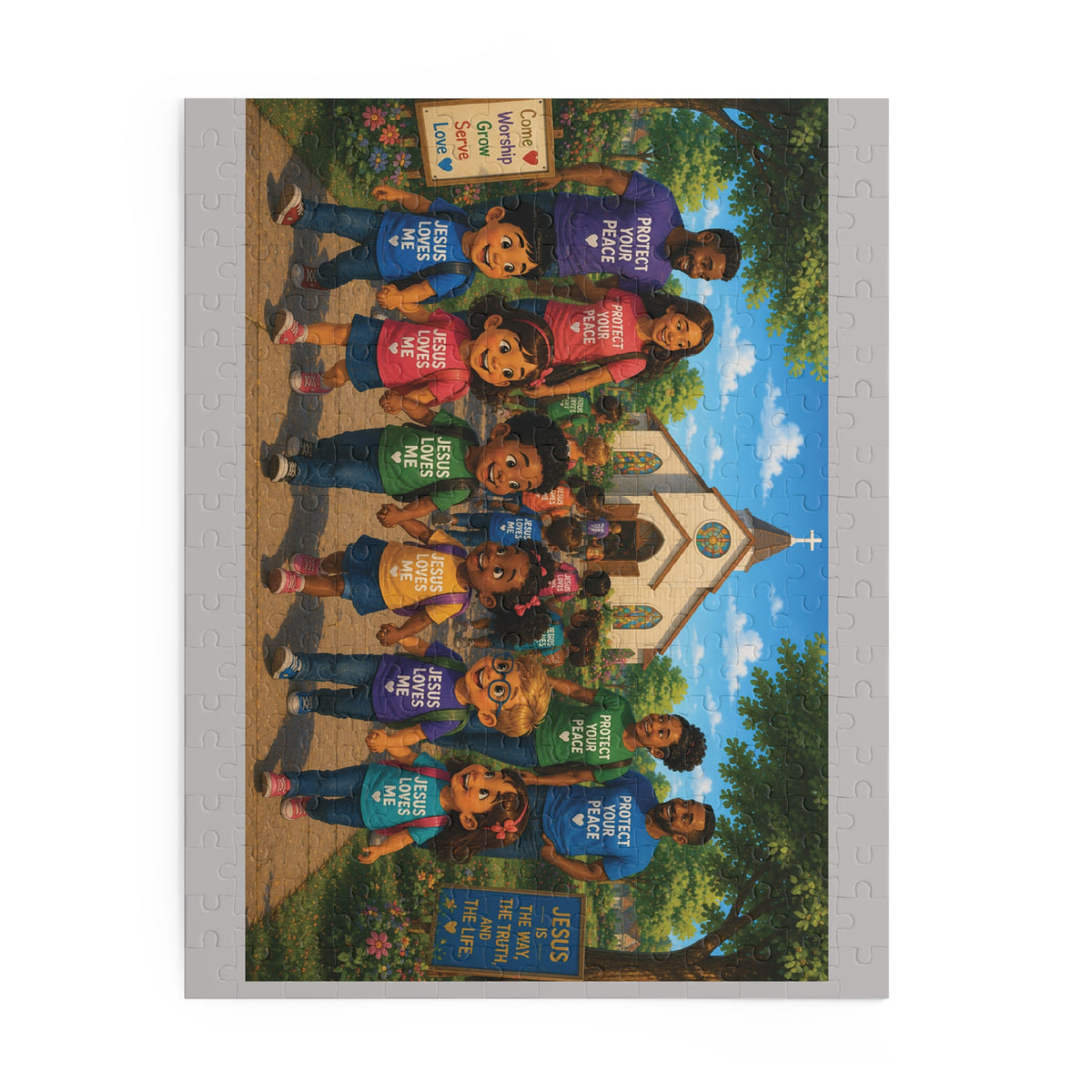Children’s Church Puzzle — 'Jesus Loves Me' Diversity Faith Jigsaw (120/252/500 pcs)